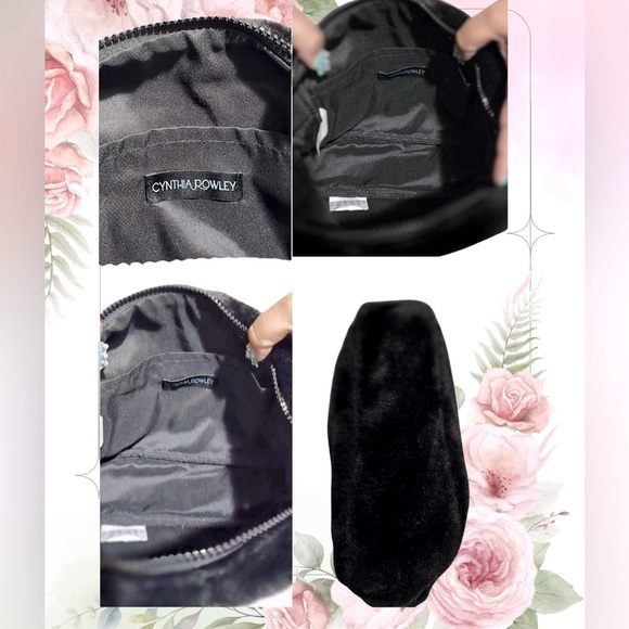 Cynthia Rowley Elegant Black Faux Fur Plush Soft Zip Clutch Cosmetic Bag - Picture 5 of 6